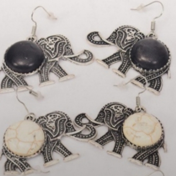 Silver Elephant Earrings with Tourquise Blue Natural Stone Casual Fashion… - Picture 4 of 6